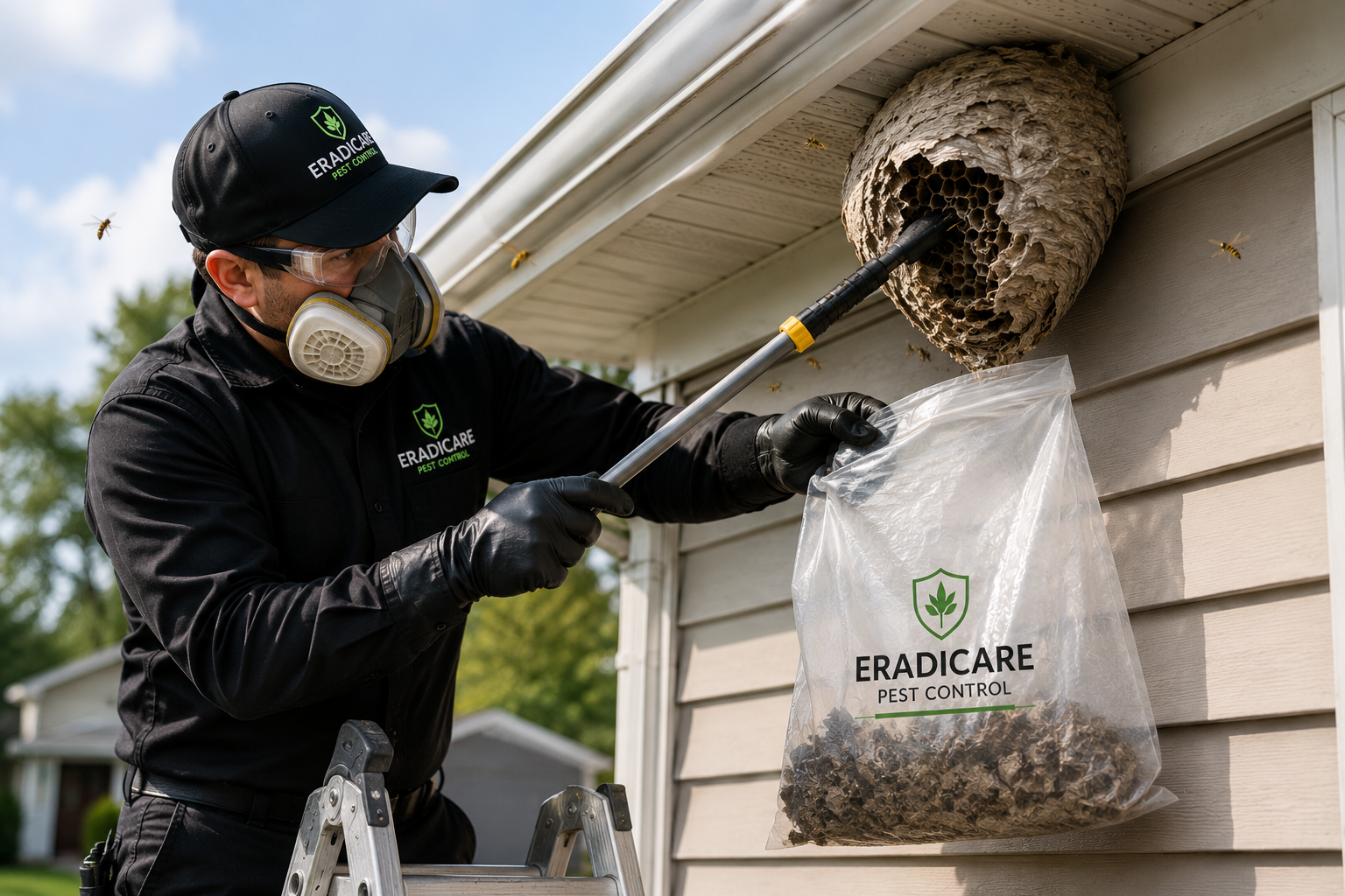 Professional wasp nest removal from a home in Stittsville